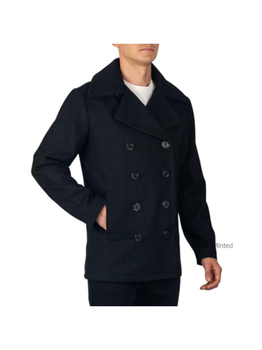 Men's Wool Blend Double Breasted Pea Coat Classic Winter Overcoat